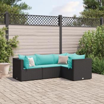 4-Piece Black Poly Rattan Garden Lounge Set with Cushions
