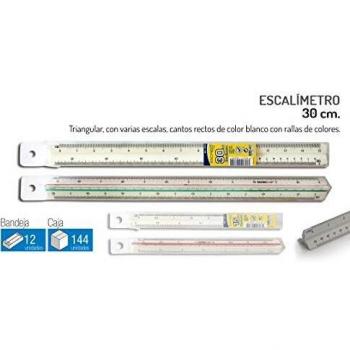 Escalimetro 30 centímetros Triangular - Con Varias Escalas - Cantos Rectos de Color Blanco Con Rallas de Colores.