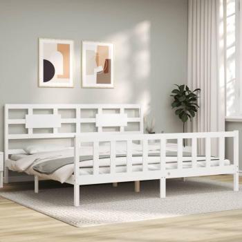 Estructura de cama de matrimonio con cabecero de madera maciza blanca vidaXL