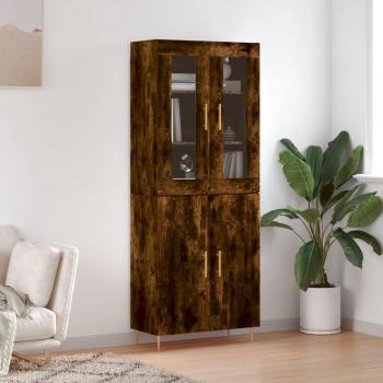 Aparador alto de madera contrachapada 69,5x34x180 cm con 2 puertas y cajón, mueble de almacenaje moderno en roble ahumado