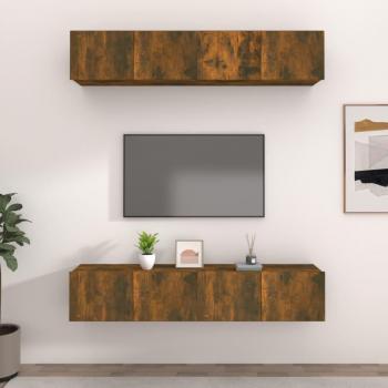 Mueble TV 4 uds madera contrachapada roble ahumado 80x30x30 cm