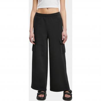 Urban Classics Women's Highwaist Wide Leg Black Cargo Terry Pants