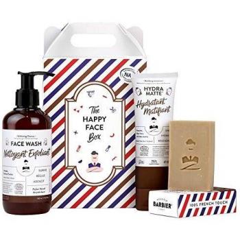 Set Regalo Happy Face de Monsieur Barbier - Kit de Cuidado Facial Natural para Hombre (Crema Hidratante, Limpiador Exfoliante y Jabón Rhassoul)