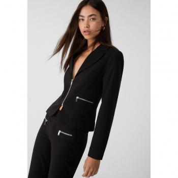 Regular Fit Black Zip-Up Blazer XS