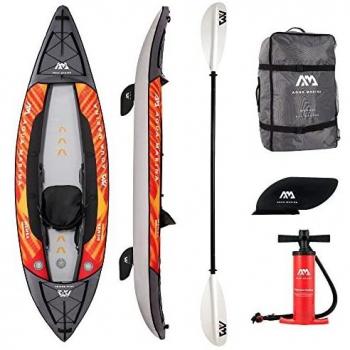 Kayak Inflable Aqua Marina Memba 330 para 1 Persona - Modelo 2022/23, Color Negro y Naranja, Capacidad hasta 110 kg