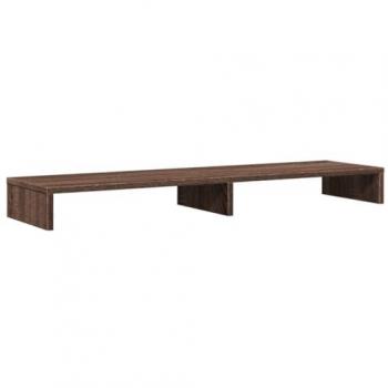 Dual Monitor Stand - Brown Oak Engineered Wood - Adjustable Ergonomic Platform with Storage Compartments - 100cm x 27cm x 10cm