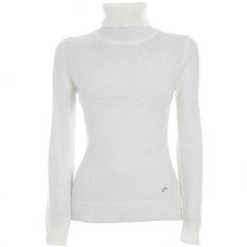 YES ZEE Soft Viscose Turtleneck Sweater with Lurex Details, White, Size: L
