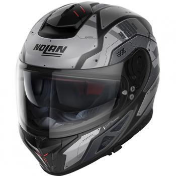 Casco Integral Nolan N80-8 Starscream N-COM Negro-Antracita con características de diseño aerodinámico, visera solar integrada, sistema de ventilación avanzado, interior desmontable y lavable, compatibilidad con sistema de