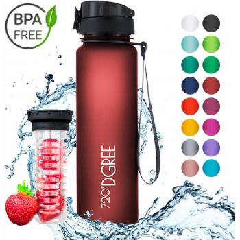 720°DGREE Botella de Agua uberBottle – 1 litro, 1l, 1000ml, Rojo | Novedosa Botella Deportiva | Sin BPA | para niños, Fitness, Bicicleta, Deportes, fútbol, guardería, Escuela, pequeños, antigoteo