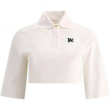 Palm Angels Women's Monogram Cropped Polo Shirt in White | Size Small