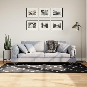 Alfombra Shaggy PAMPLONA moderna de pelo largo negra y crema 100x200 cm