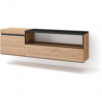 Mueble TV Colgado Moderno 150x45x35cm para Televisores hasta 65, Roble y Negro - Skraut Home