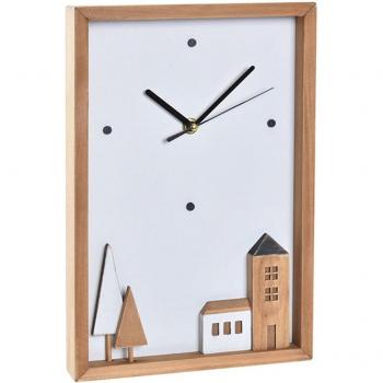 Reloj de Pared Madera Casas Urbano Blanco Marrón