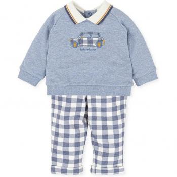 Conjunto sin pie de bebé niño cerámico Tutto Piccolo, abertura delantera con botones, dos piezas en color azul