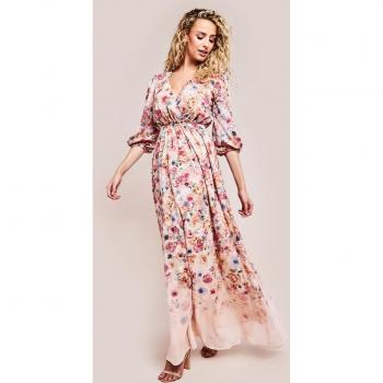 Ivory Ombre Floral Wrap Maxi Dress