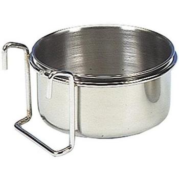 Tazón de Acero Inoxidable con Soporte y Gancho para Aves, 15 cm, 0.90 L