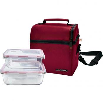 Iris Barcelona Lunchbag Roja con 2 Contenedores Herméticos de Vidrio 840ml y 570ml