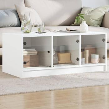 Mesa de salón con puertas de vidrio blanca 102x50x42 cm
