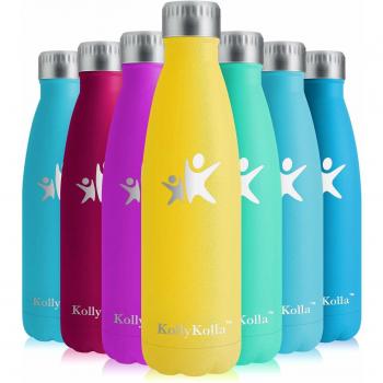 KollyKolla Botella de Agua Acero Inoxidable, Termo Sin BPA Ecológica, Botellas Termica Reutilizable Frascos Térmicos para Niños & Adultos, Deporte, Oficina, Yoga, Ciclismo,