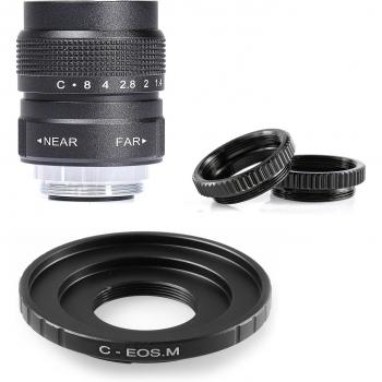 Objetivo CCTV Fujian 25mm f/1.4 APS-C + anillo adaptador + 2 anillos macro para Canon EF-M EOSM (cámaras sin espejo M1/M3/M5)