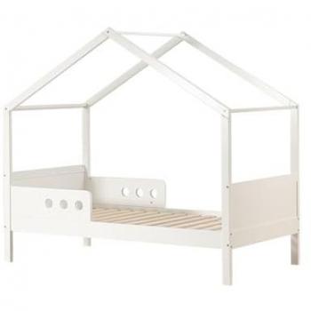 Cama Montessori para Niños en Forma de Casa, Madera de Pino Blanca, 160x80 cm, con Somier de Lamas - Dimensiones: 151 x 170 x 86 cm