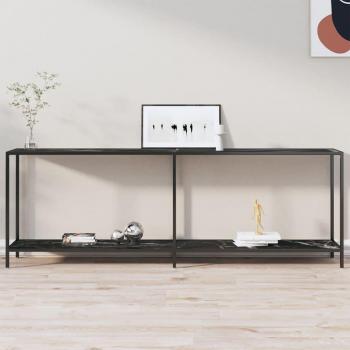 Mesa Consola de Vidrio Templado Negro 220x35x75,5 cm - Transparente y Mármol Blanco - Mueble de Entrada para Salón, Mesita Auxiliar y Recibidor