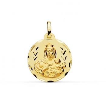 Medalla Virgen del Carmen Oro 9k unisex 18 mm borde tallada con grabación personalizada