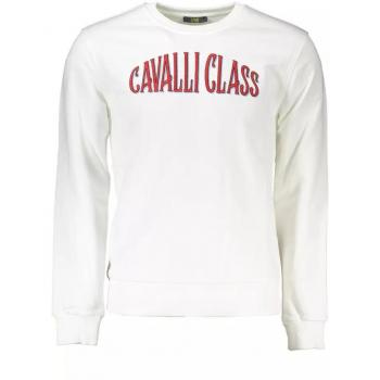 Cavalli Class White Cotton Sweatshirt - L, Male, Stylish Embroidered Design