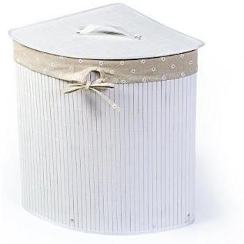 Tatkraft Virginia Cesta de Ropa Esquina Blanca Bambu 48L Cubierta Bolsa Interior Algodón 35X35X50cm