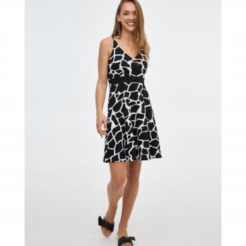Vestido mini regular de tirantes y escote de pico con estampado total en blanco y negro INSIDE, vestido corto animal print de tirantes