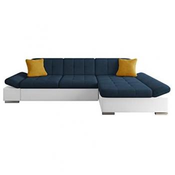 Sofá rinconero Comfivo 219, 278x151x76cm, Soft 017 + Uttario Velvet 2967 + Uttario Velvet 2959, color azul, con reposabrazos regulables