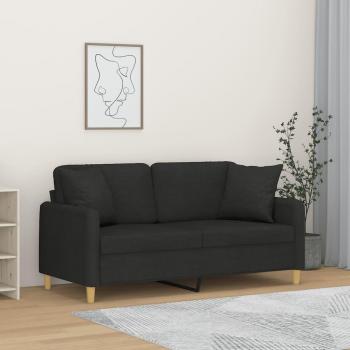 vidaXL Black Fabric 2-Seater Sofa with Cushions 140 cm