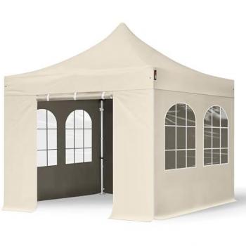 Gazebo Plegable 3x3m Profesional Aluminio 40mm con Laterales y Ventanas, Color Crema