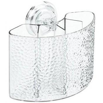 InterDesign Rain Porta cepillos dentales con ventosas, Colgador de Pared con 4 Compartimentos de plástico, Transparente
