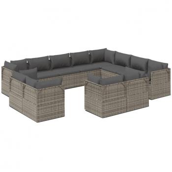 12-Piece Grey Poly Rattan Garden Lounge Set with Cushions