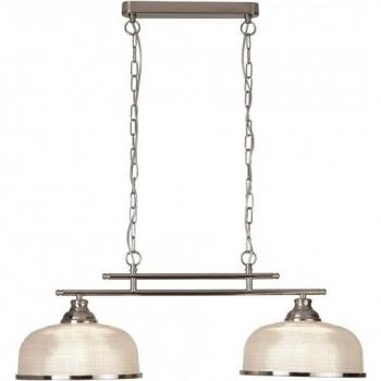 Barra Colgante Bistro de Techo 2 Luces Satinado Plateado con Pantallas de Vidrio Blancas E27