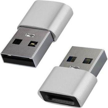 Adaptador USB a USB-C para Carga y Sincronización de Datos Compacto Plateado