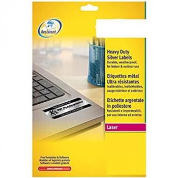 Avery España L6011-20 - Etiquetas Adhesivas Resistente agua, Plata 63,5x29,6mm, Cajaj de 20 hojas