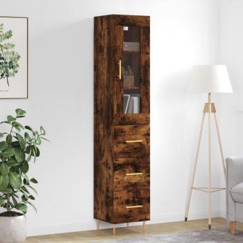 Aparador de madera contrachapada de roble ahumado 34,5x34x180 cm