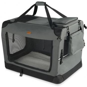 Transportín Plegable para Perros y Gatos L 70x52x52cm, Bolsa de Transporte Transpirable con Bolsillos y Alfombrilla Extraíble, Color Gris