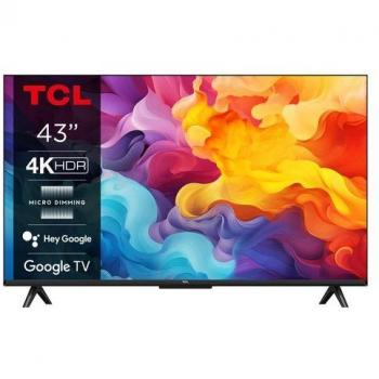 Televisor LED 43 TCL 43P655, UHD 4K, Smart TV con Google TV, Cuádruple Núcleo, Frontal de metal cepillado en titanio