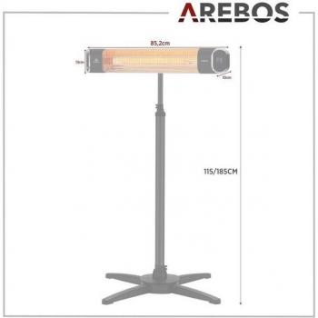 Calefactor Infrarrojo Arebos 2000W con Control Remoto - Ajuste de Altura y Ángulo de Inclinación 60° - Uso Interior y Exterior - IP65