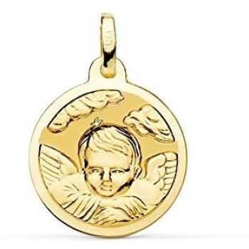 Ángel Niño nube medalla oro 18k unisex 18mm. brillo bisel liso