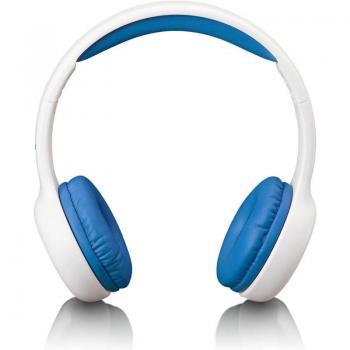 Lenco HP-010BU Auriculares Infantiles con Cable, Limitador de Volumen a 85 dB, Cómodos, Longitud del Cable 120 cm, Incluye Pegatinas, Color Blanco/Azul