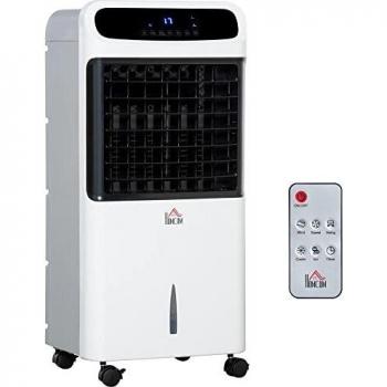 HOMCOM Enfriador de Aire Humidificador Aire Acondicionado con Ruedas Depósito de 12L Control Remoto 3 Modos 3 Velocidades Temporizador 12h y Pantalla LED Táctil 38x35x81 cm Blanco