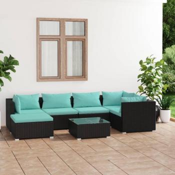 7-Piece Black Poly Rattan Garden Lounge Set with Cushions