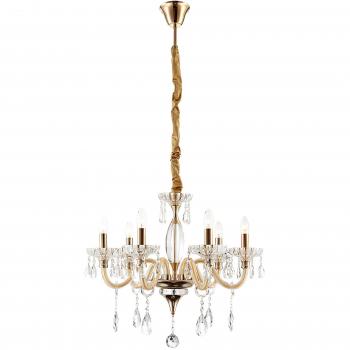 Lámpara Colgante Kronleuchter de Metal Dorado con Pantalla de Cristal y 6 E14 - Globo Melissa