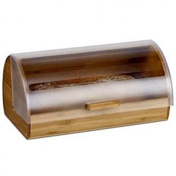 Panera de Bambú Grande con Tapa Corredera Transparente, Conservación del Aroma, 19 x 38 x 26 cm