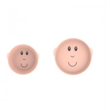 Matchstick Monkey Dusty Pink Plate & Bowl Set for Kids with Suction Base