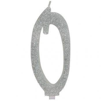 Vela Escarchada Plata Número 0, de 12.5 cm